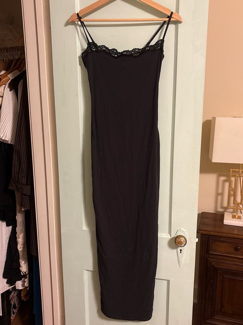 Skims Black Lace-Trim Slip Dress